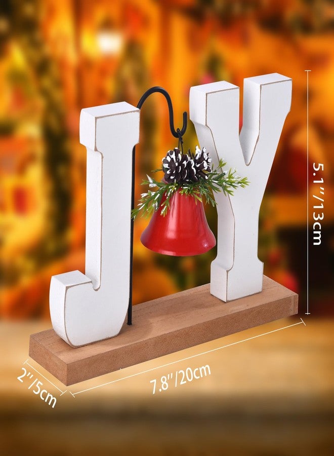 GHOSTMAGIC Christmas Wooden Joy Decoration, Wood Craft Sign with Bell, Table Ornament Rustic Tabletop Farmhouse Centerpiece Decorative Block Decor for Xmas Indoor Holiday Home Table Shelf Winter Party (Red Bell) - Image 2